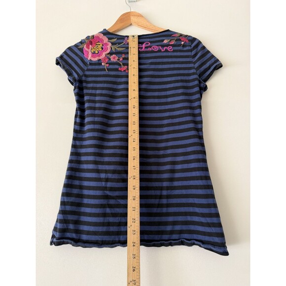 Johnny Was T-Shirt Womens Large Short Sleeve Striped Embroidered Tee Top - Picture 6 of 9